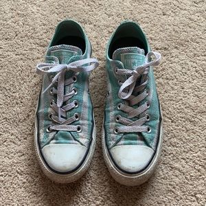 Blue and White striped Converse